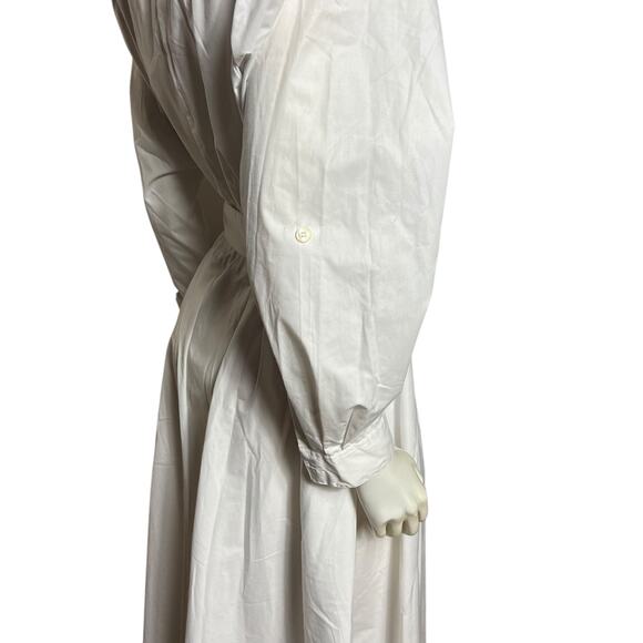 Ms. Chaus White Cotton Blend Shirt Dress Utility Style Midi with Belt Size 14 - Picture 8 of 11